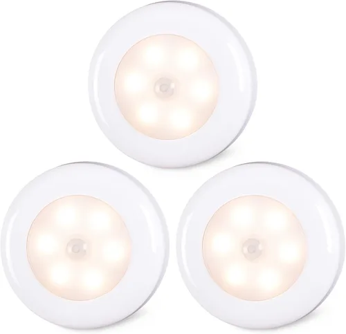 Miniatura 8 de STAR-SPANGLED Paquete de 3 luces con sensor de movimiento de 2.8 pulgadas para interiores, funciona con pilas AAA, luz LED para pegar en escaleras