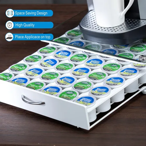 Miniatura 3 de K Cup Pod Holde - Cajón superior de vidrio, soporte para cápsulas de café, compatible con almacenamiento de cápsulas, 42 K Cup (blanco)