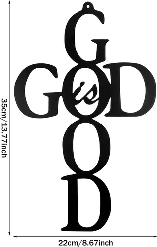 Miniatura 3 de Letrero colgante de metal con cruz negra con texto en inglés "God is Good", bonito regalo de decoración religiosa para decoración de pared del hogar