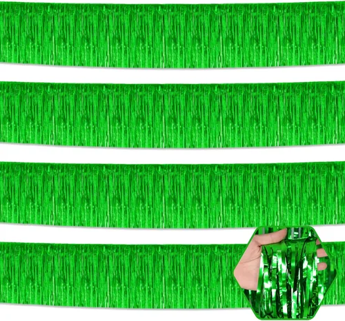 Miniatura 20 de Paquete de 4 guirnaldas de flecos de papel de aluminio negro de 10 pies con serpentinas metálicas de oropel para colgar en la pared, telón de fondo