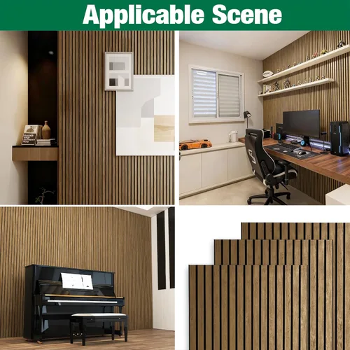 Miniatura 8 de 4 paneles de pared de listones de madera acústica 3D, absorción de sonido con cancelación de ruido, decoración de pared interior de teca natural