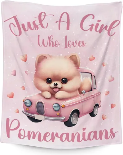 Manta de Pomerania para niñas, tamaño de regazo de 30 x 40 pulgadas, manta de felpa suave y mullida, manta rosa para perro para sala de estar y