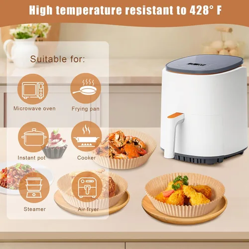 Miniatura 4 de Forros desechables para freidora de aire, 100 piezas de forros desechables antiadherentes para freidora de aire, papel de pergamino no blanqueado