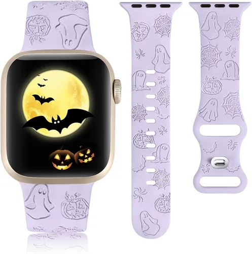Miniatura 14 de W-RARA Correa grabada de Halloween compatible con Apple Watch Band de 1.496 in 1.575 in 1.614 in 1.654 in 1.732 in 1.772 in 1.929 in para mujeres