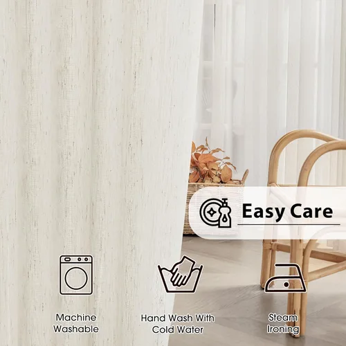 Miniatura 8 de FMFUNCTEX Cortinas Transparentes de Lino para Dormitorio, Cortinas Beige de 84 Pulgadas de Largo para Sala de Estar, Cortinas de Ventana de Mezcla