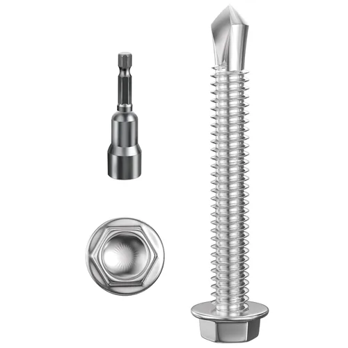 Miniatura 27 de Wensilon (250Pcs) #8×1" Tornillos autoperforantes de cabeza hexagonal con arandela, tornillos de acero inoxidable 410 para chapa metálica, tornillos