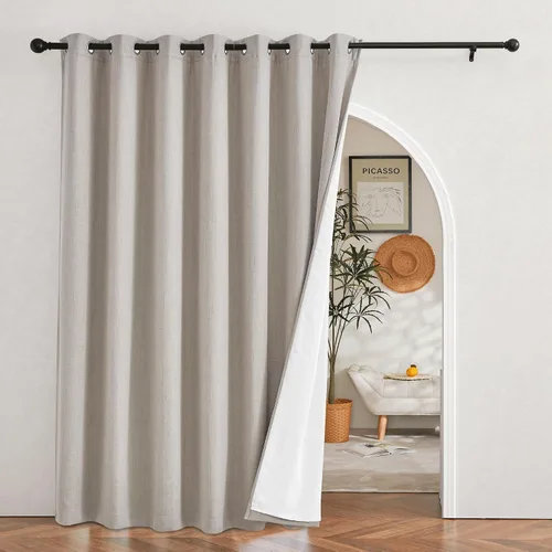 Miniatura 2 de NICETOWN Cortinas de Lino Sintético Angora con Barrera de Sonido que Aísla el Polvo, 100% Opacas, de 84 Pulgadas de Largo, 1 Panel, Cortinas