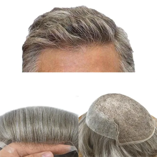 Miniatura 73 de Toupee - Sistemas de reemplazo de cabello para hombre, encaje frontal suizo, nudo blanqueado, pieza de cabello humano natural 1# negro azabache, 8 x