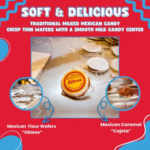 Miniatura 6 de ALDAMA Obleas Mediana Obleas - Caramelo de leche de obleas mediana - 8.81 onzas Galletas cremosas mexicanas de Oblea con relleno de Dulce de Leche