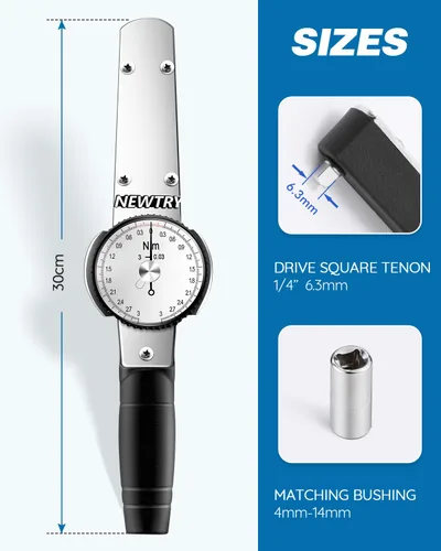 Miniatura 2 de Newtry Llave dinamométrica de dial, llave dinamométrica indicadora de dial de 0.3-3N.m con juego de enchufes (0.157-0.551 in), medidor de par
