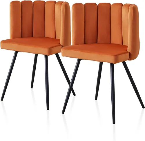 Miniatura 13 de TUKAILAi Cute Petal - Silla de comedor moderna de terciopelo con respaldo en forma de concha, asiento acolchado grueso y patas de metal negro, silla