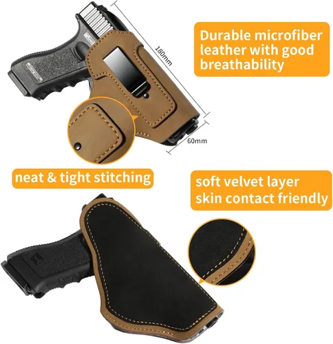 Miniatura 3 de Fundas de pistola para pistolas universales de 0.354 in Funda de cuero de microfibra IWB OWB Fit Glock17/19/42/43X LCP380 Sig XD45/P320 Taurus