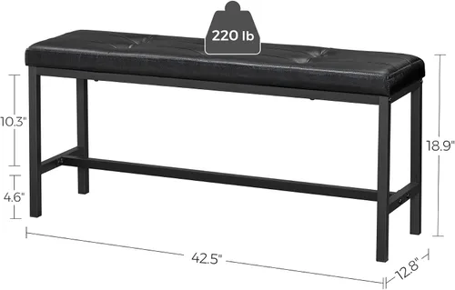 Miniatura 3 de VASAGLE Banco de mesa de comedor, banco otomano con asiento acolchado de piel sintética, marco de acero, 42.5 x 12.8 x 18.9 pulgadas, para comedor