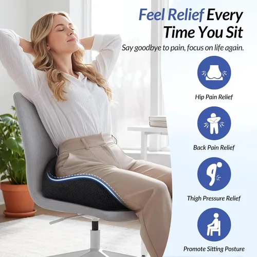 Miniatura 2 de ZIKEE Pioneering Cojín de gel para sentarse sin congestión, cojín ergonómico de espuma viscoelástica para silla de oficina para ciática, espalda