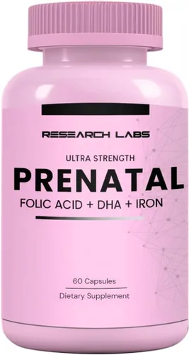 Research Labs Vitaminas prenatales para mujeres: 6 veces más ácido fólico metilado biodisponible MTHF 5 | Apoya el desarrollo cerebral, el