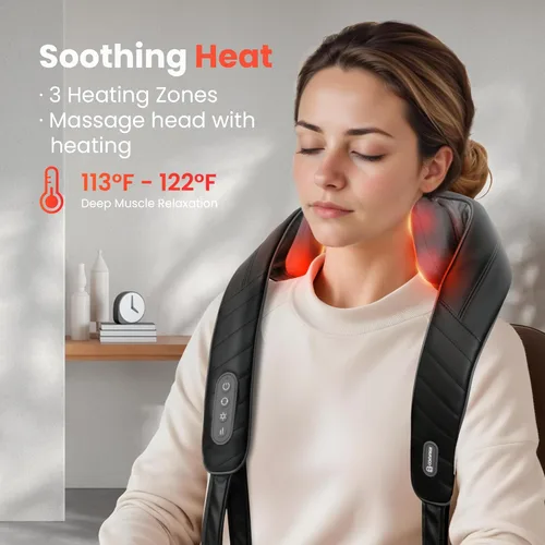 Miniatura 4 de COMFIER Masajeador inalámbrico de cuello y hombros con calor, masaje Shiatsu para dolor de tejido profundo, amasado 4D, regalos para papá y mamá