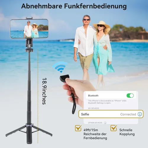 Miniatura 5 de UTEBIT 18" Selfie Stick with Wireless Remote, Extendable Selfie Telescopic Stick with Bluetooth Remote, Portable Phone tripods for Live Streaming