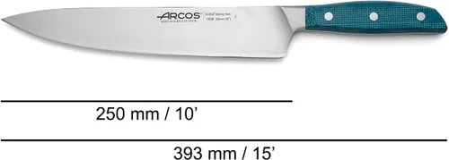 Miniatura 2 de Arcos Cuchillo de chef forjado de acero inoxidable tamaño 10 pulgadas. Mango profesional de micarta y borde especial de seda y hoja plateada 9.843