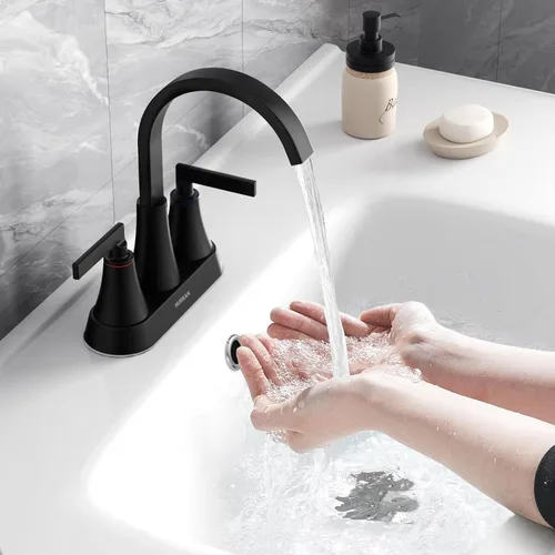 Miniatura 3 de Hurran - Grifo de acero inoxidable, de 4 pulgadas, 3 orificios con drenaje emergente y líneas de suministro, giratorio 360, para el lavabo del baño