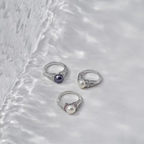 Miniatura 5 de Tienda Collection Platinum Plated Sterling Silver Infinite Elements Cubic Zirconia Freshwater Cultured Pearl Ring