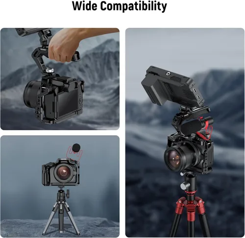Miniatura 8 de NEEWER Jaula para cámara R50 compatible con Canon EOS R50, plataforma de video de aluminio con riel NATO, roscas de 1/4", agujeros ARRI de 3/8
