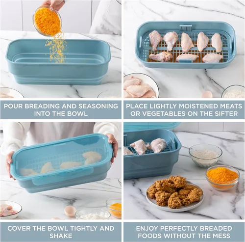 Miniatura 2 de COOK WITH COLOR Tazón Plegable para Rebozar - Recipiente Agitador para Rebozar Sin Ensuciar - Ideal para Pescado Frito, Pollo Frito, Aros de Azul