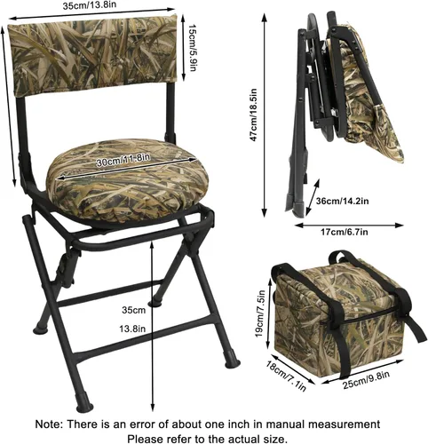 Miniatura 3 de MDSTOP Silla de Caza Giratoria de 360 Grados para Ciegos Terrestres, Asiento de Caza Plegable, Silla de Pesca, Ligera, Portátil, Cojín Acolchado No.