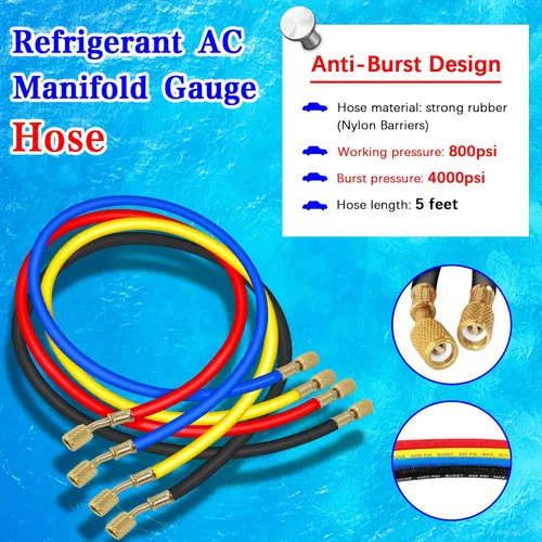 Miniatura 5 de Boltigen R1234yf Juego de calibradores de 4 vías para refrigerante R1234yf R134a, kit de medidor de CA automotriz con manguera, acopladores rápidos