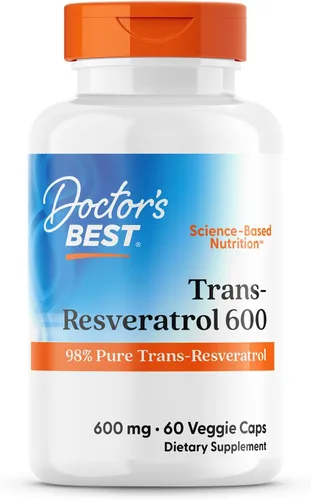 Doctor's Best Suplemento Trans Resveratrol 600 mg para hombres y mujeres - Cápsulas de trans-resveratrol 98% puro para nutrición, apoyo a la salud y