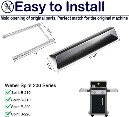 Miniatura 2 de Piezas de repuesto para parrilla Weber Spirit 200, Spirit E210 E220 S210 S220, Spirit II E-210, barras aromatizantes de acero de porcelana de 15.3