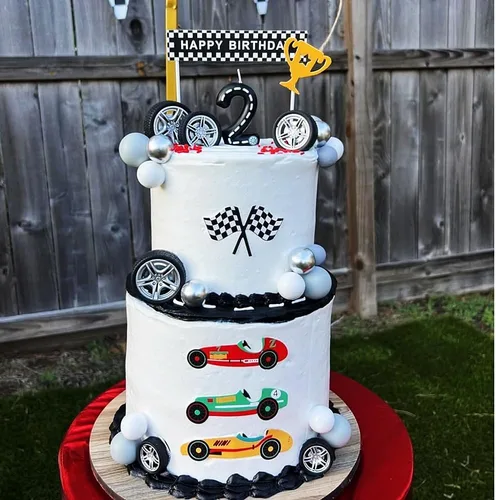Miniatura 5 de Adornos para Pasteles de Carreras Decoraciones para Pasteles de Cumpleaños con Temática de Carreras de Autos