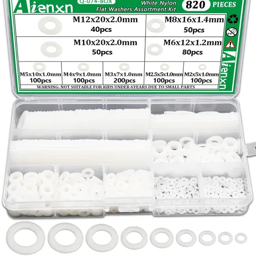 Miniatura 14 de Kit de surtido de 270 piezas de arandelas planas, 8 tamaños SAE -1/2, 3/8, 5/16, 1/4, 12#, 10#, 8#, 6#, (18-8) arandelas de acero inoxidable 304