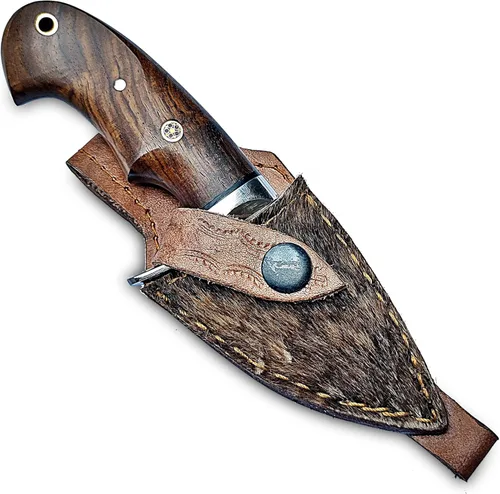 Miniatura 2 de Cuchillo de Desollar para Cuello de Acero de Damasco Hecho a Mano de 6", Mango de Palisandro con Protector de Acero y Funda de Cuero, Mejor Regalo