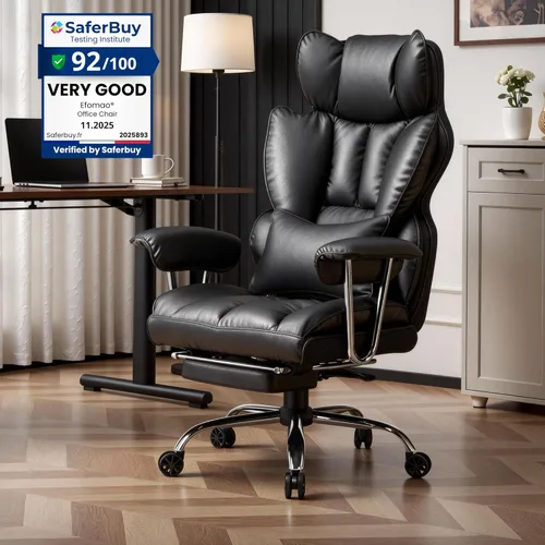 Miniatura 14 de Efomao Silla de oficina grande y alta de 400 libras, silla de escritorio reclinable resistente con reposapiés, silla ejecutiva de piel sintética