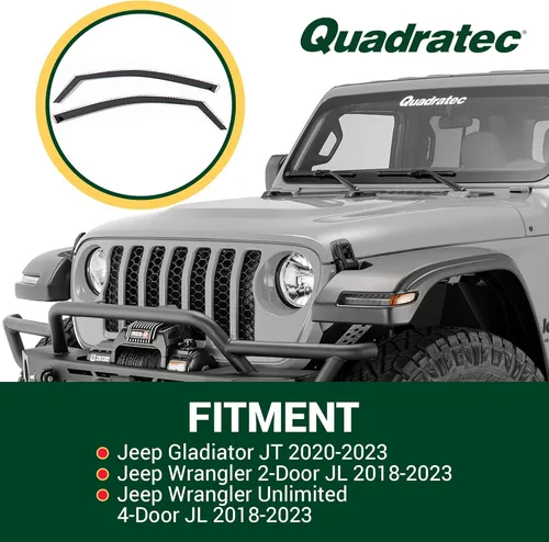 Miniatura 6 de Quadratec Viseras tintadas para ventana, solo delanteras, se adapta a Jeep Wrangler JL y Gladiator JT 2018-2023, tinte negro ahumado, mantiene fuera