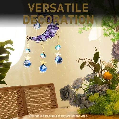Miniatura 6 de Atrapasoles de luna de cristal de amatista con piedras curativas, bola de cristal colgante para ventana interior, decoración del hogar, dijes