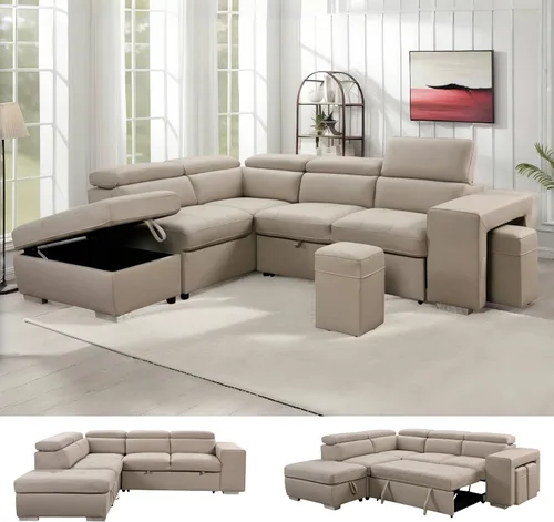 Miniatura 7 de THSUPER Sofá seccional reclinable de microfibra de 102 pulgadas en forma de L con cama extraíble y chaise de almacenamiento, sofás convertibles