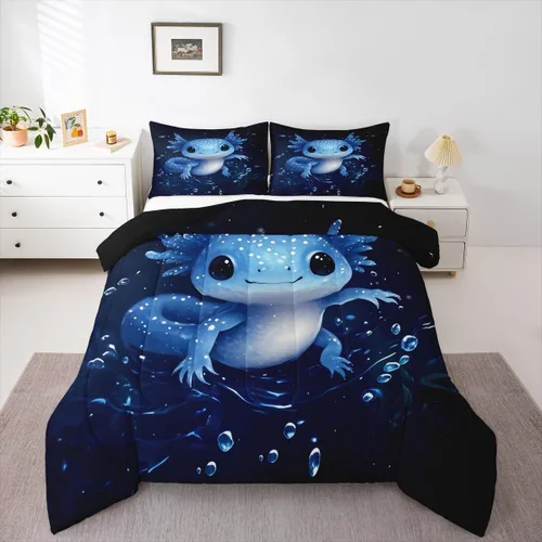 Miniatura 9 de jejeloiu Juego de edredón de dibujos animados para niños, tamaño individual, estampado de gatos, juego de ropa de cama con patrón de hojas, edredón