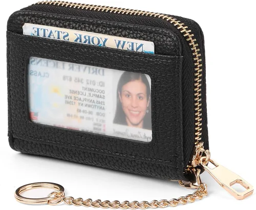 Miniatura 16 de SENDEFN Cartera de cuero para mujer, con bloqueo RFID, pequeñas carteras compactas, titular de la tarjeta de crédito con ventana de identificación