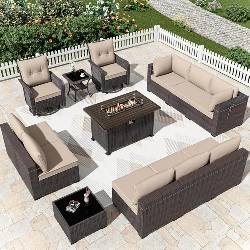 Miniatura 40 de Kurapika juego de muebles de patio 4 piezas de mimbre al aire libre, sillas de ratán, juego informal con mesa de café, juego de bistró con mecedora