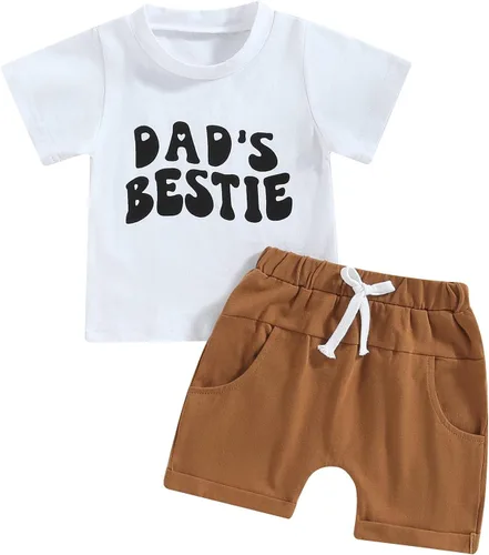 Aunties Bestie Ropa de bebé Género Neutral Bebé Niño Manga Corta Letra Camiseta Color Sólido Pantalones Cortos Traje de Verano