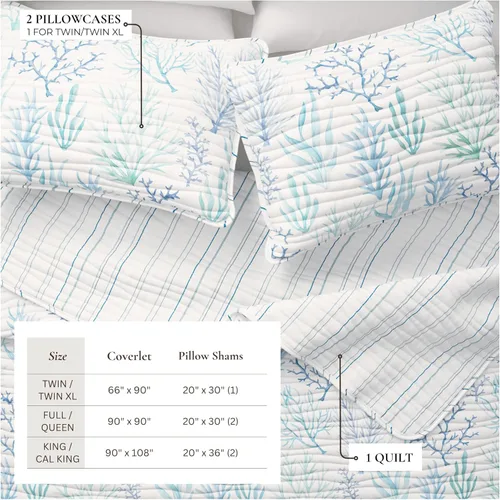 Miniatura 3 de Great Bay Home Juego de edredón costero, juego de ropa de cama náutica de 3 piezas tamaño King/California King, colcha reversible ligera para todas