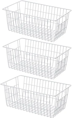 SANNO Cestas grandes para congelador, organizador de almacenamiento de metal, cesta de almacenamiento de alambre para cocina, despensa, baño, juego