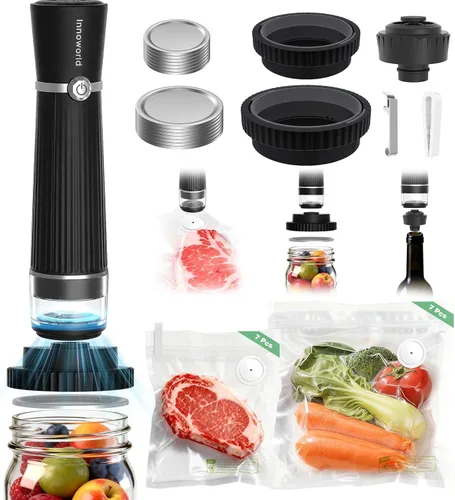 Miniatura 10 de Sellador al vacío 3 en 1 para alimentos compatible con bolsa de vacío, frasco Mason, botella de vino, máquina selladora al vacío compacta portátil