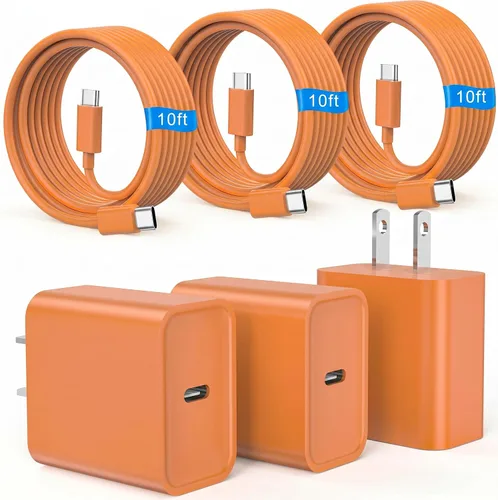 Miniatura 8 de Cargador de carga rápida para iPhone 16 y 15, paquete de 3 cargadores USB C PD de 20 W con cable de 10 pies, cable USB C tipo C para iPhone 16/16