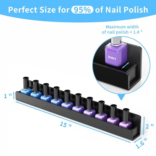 Miniatura 3 de NIUBEE Paquete de 6 estantes para esmalte de uñas, estante montado en la pared con inserciones de extremo antideslizantes extraíbles, organizador