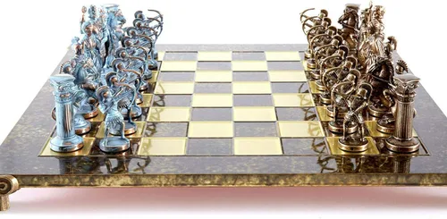 Miniatura 5 de Manopoulos Archers - Juego de ajedrez grande - Azul y cobre - Tablero de ajedrez marrón