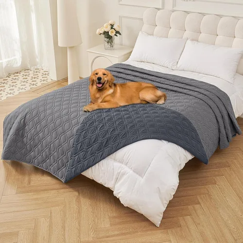 Miniatura 80 de Smiry Funda impermeable para cama de mascota, suave y lavable, para muebles, cama, sofá, reversible, a cuadros (30 x 53 pulgadas, color beige/beige)