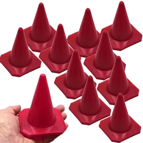 BlueDot Trading Mini conos de tráfico de plástico rojos de 4 pulgadas | Juego de 10 para entrenamiento de agilidad, carreras a control remoto,