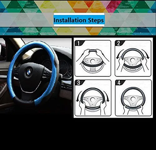 Miniatura 7 de Protector de volante Yunanwa Universal de 15 pulgadas de cuero auténtico reforzado duradero con diseño deportivo de ola, Negro + rojo